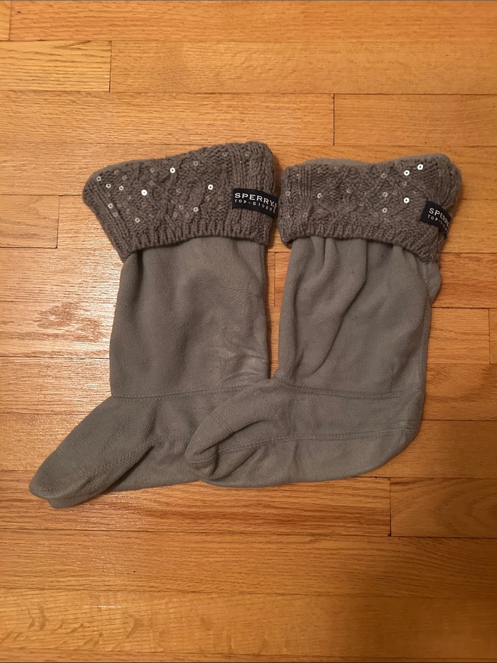 Sperry Grey Fleece Boot Socks with Sequin Knit Cuff